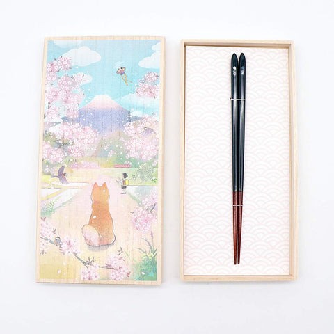 Hyozaemon Chopsticks Gift Box - Shiba & Cherry Blossoms
