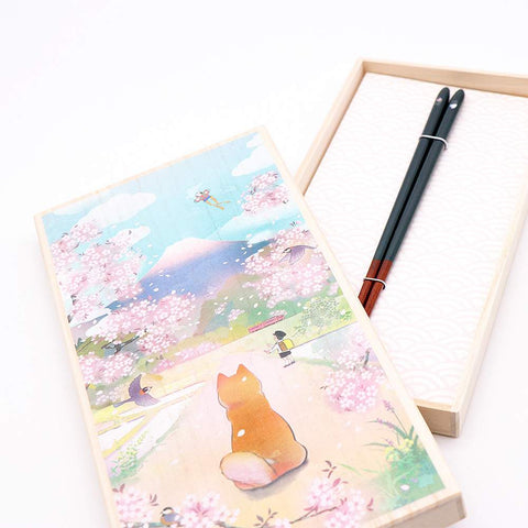 Hyozaemon Chopsticks Gift Box - Shiba & Cherry Blossoms